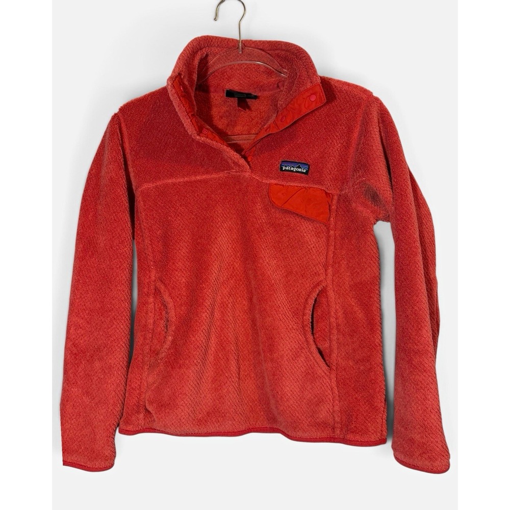 Patagonia Synchilla Snap-T Fleece Pullover Jacket Pockets Orange/Red Women's S